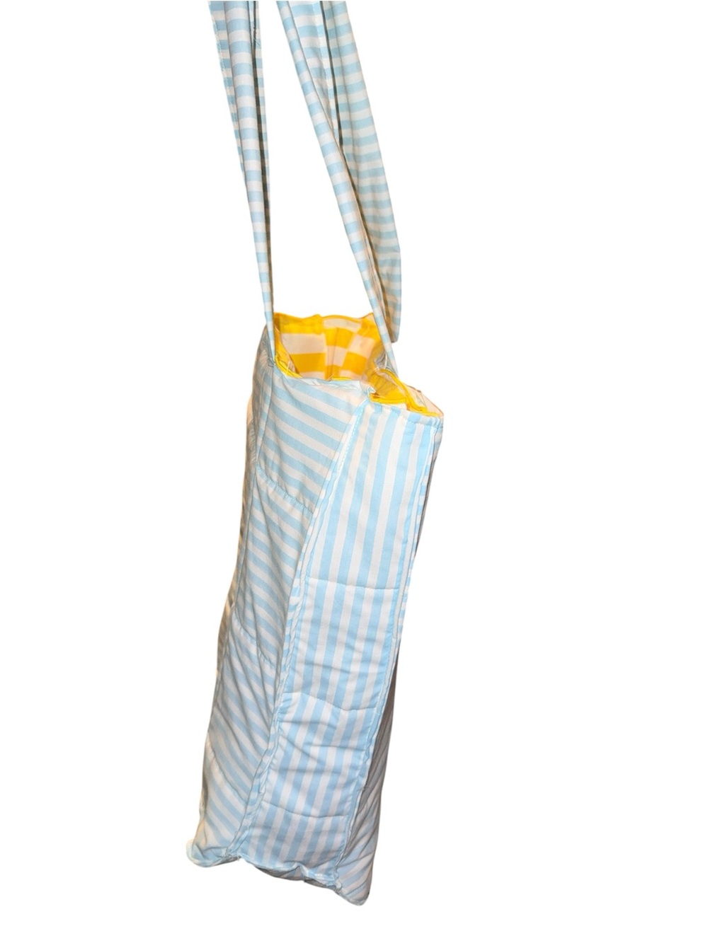 Handmade quilted Light Blue & White Striped Tote Bag with Yellow liner - Picture 3 of 3